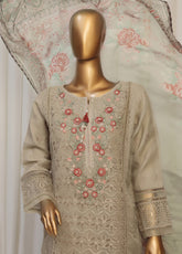 Falsafaa By HZ Textile Embroidered Organza 3 Piece Stitched Suit HZ25FV6 HZK-178 CAMEL BROWN